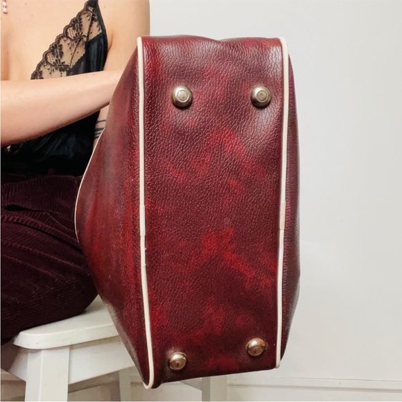 VINTAGE | Burgundy Duffel Faux Leather Travel Bowling Bag - Picture 2 of 9